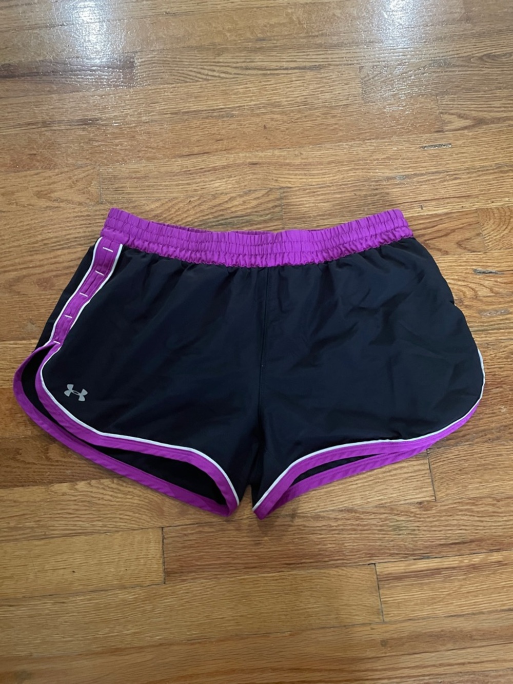 Under Armour Black Athletic Shorts with Purple Trim